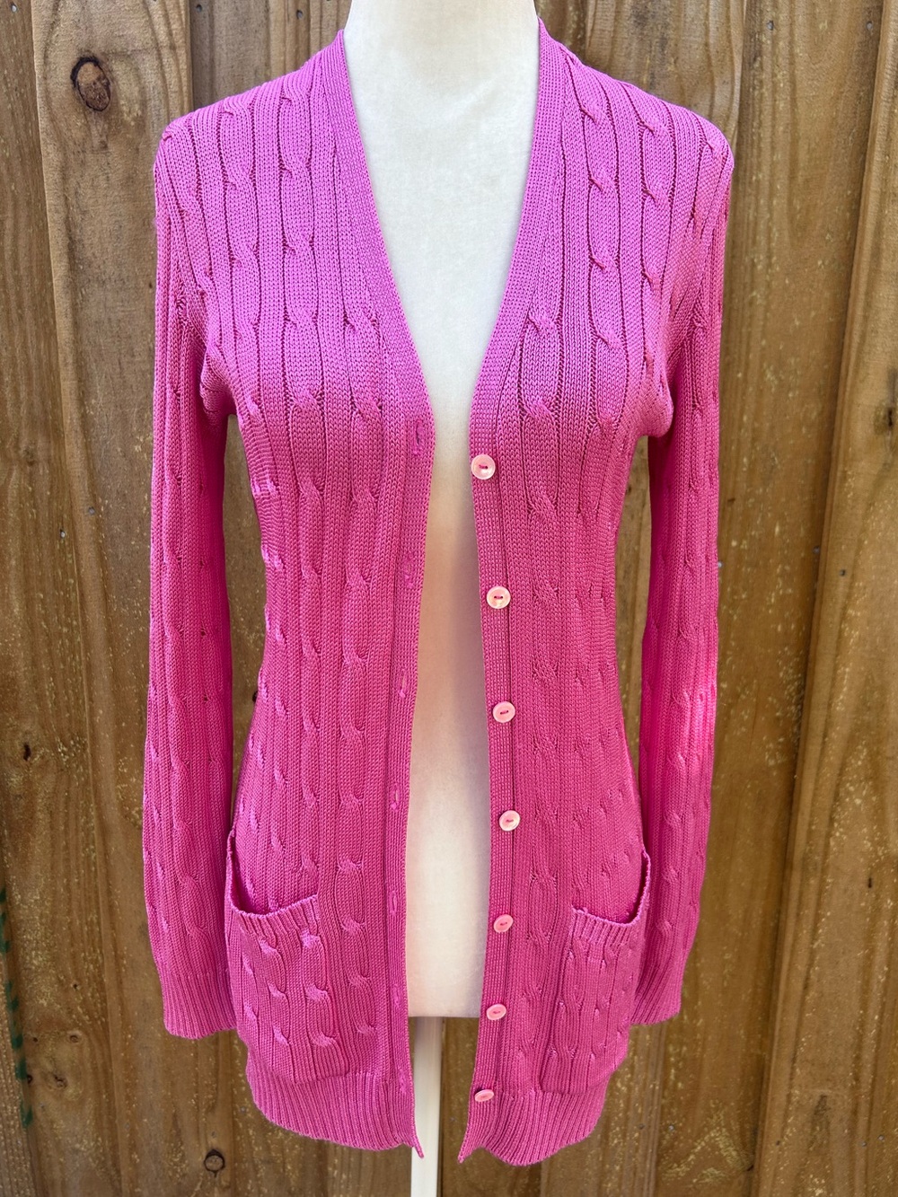 Ralph Lauren Black Label Silk Cable-Knit Button Front Cardigan Orchid Pink
